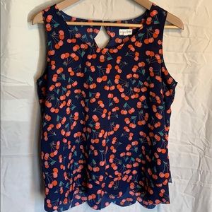 Maison Jules Navy Cherry Print Sleeveless Blouse